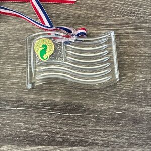 Waterford Crystal Clear American Flag Ornament with Red-White-Blue Ribbon